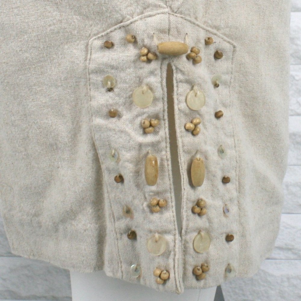 REQUIREMENTS Capri Linen Blend Pants Cropped Neutral Boho Tan Beaded Leg Size 12 - Picture 3 of 14